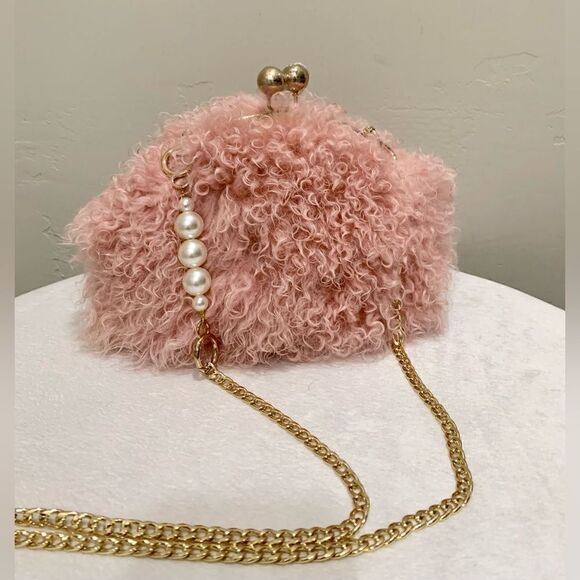 Handmade Genuine Curly Shearling Kisslock Wristlet/Shoulder Bag/Crossbody - Picture 1 of 16